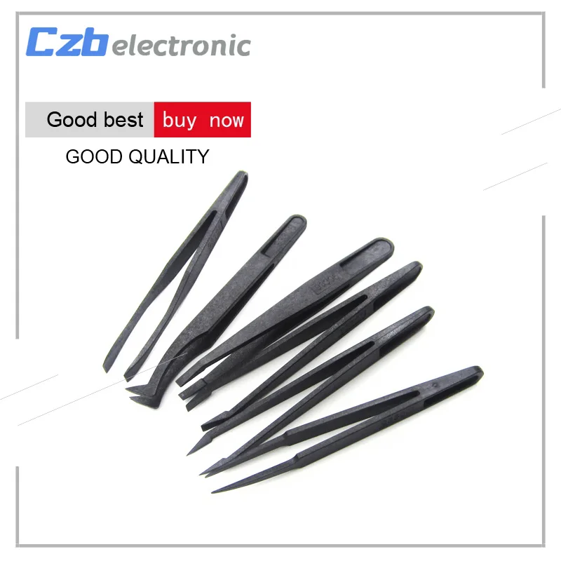 

6pcs Precision Tweezer Set Anti-Static Tools Plastic 1/2/3/5/6/8 Black