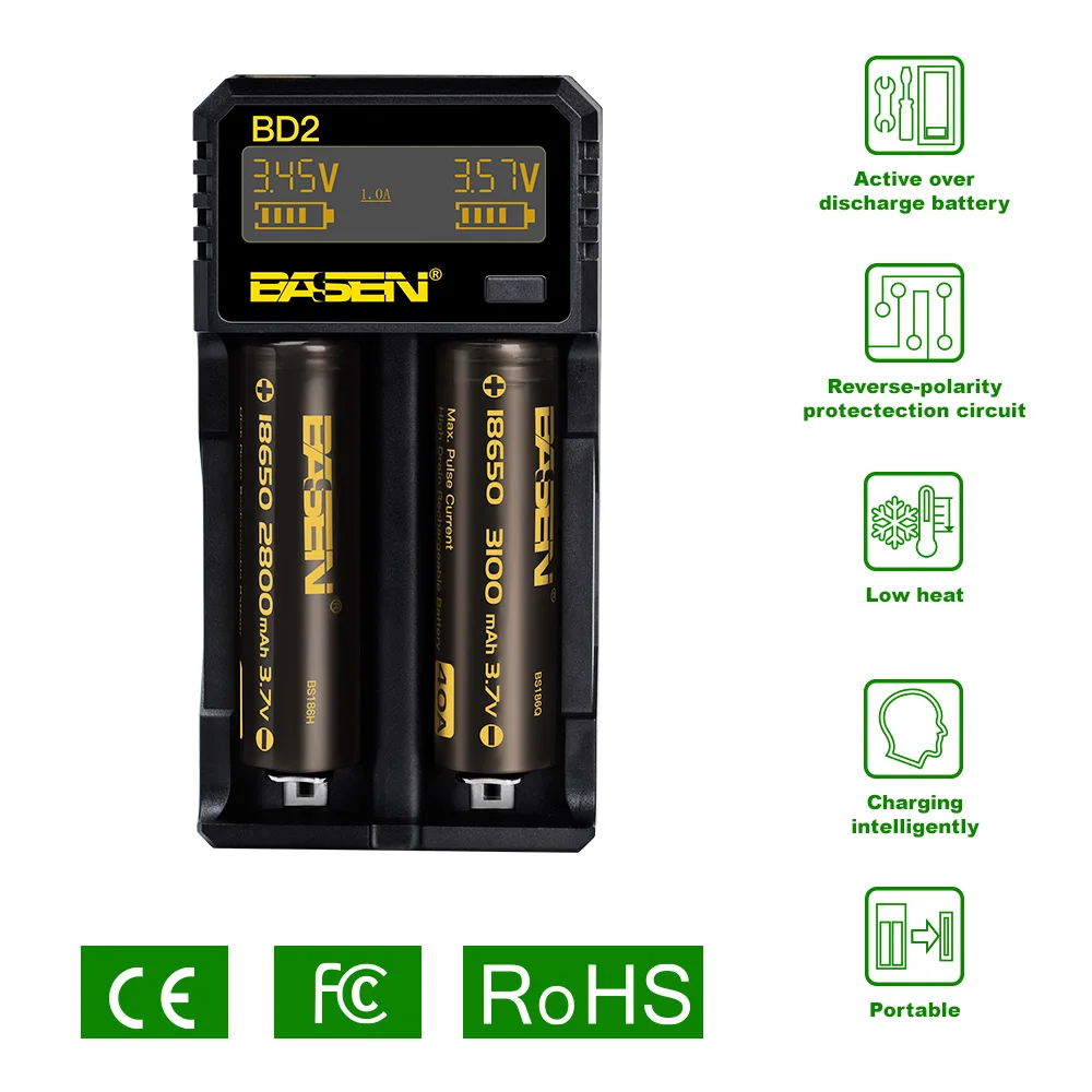 BD2 LED Intelligent Lithium Battery USB charger Basencharger Li-ion 18650 14500 16340 26650 EU US UK standard smart charger 04