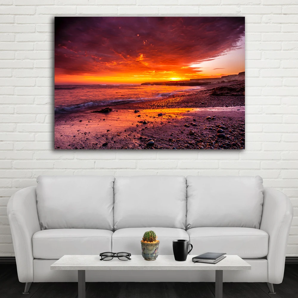 Ocean beach with Sunset seascape wall picture artwork canvas painting art HD printed wood framed plaque home decor cheap price Ocean beach with Sunset seascape wall picture artwork canvas painting art HD printed wood framed plaque home decor cheap price