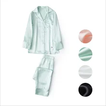 Летняя брендовая Домашняя одежда женский Шелковый женский пижамный комплект рубашка с отложным воротником+ брюки дамское атласное плетение пододеяльник костюм для сна