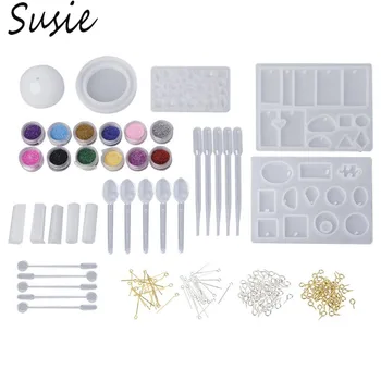 

1 Set Silicone Mold Epoxy Resin Crafts DIY Jewelry Making Tools With Shiny Powder Spoon Mix Stick Clasp Pendant Necklace Charms