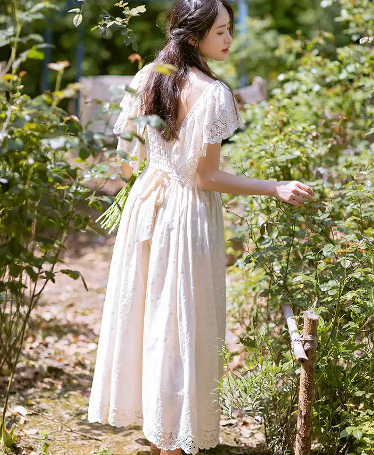 white cotton lace maxi dress