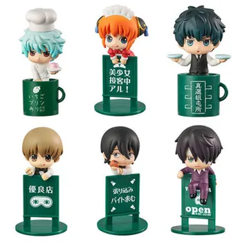 

6Pcs/set GINTAMA 2 Generation Silver Soul Sakata Gintoki Kagura Okita Sougo Tea Lovers Series Q-version Action Figure Toy P520