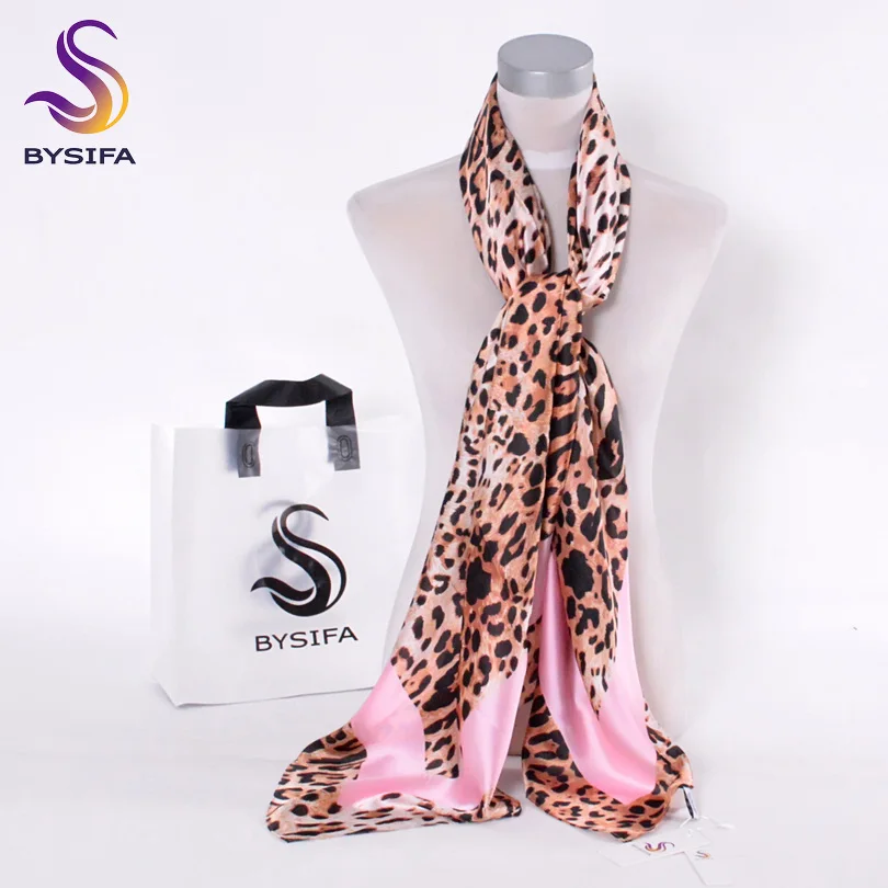 [BYSIFA] серый розовый зимние квадратные шарфы трендовый женский Шелковый атласный шарф накидка весна осень турецкий женский платок на голову Bufanda - Цвет: Pink leopard print