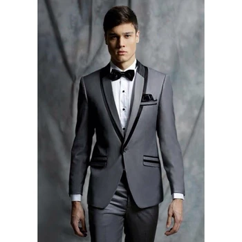 

New Style Grey Men Suit Jacket Prom Slim Fit 2 Piece Custom Suits Groom Tuxedos Blazer Terno Masuclino (Jacket+Pants)