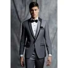 New Style Grey Men Suit Jacket Prom Slim Fit 2 Piece Custom Suits Groom Tuxedos Blazer Terno Masuclino (Jacket+Pants)