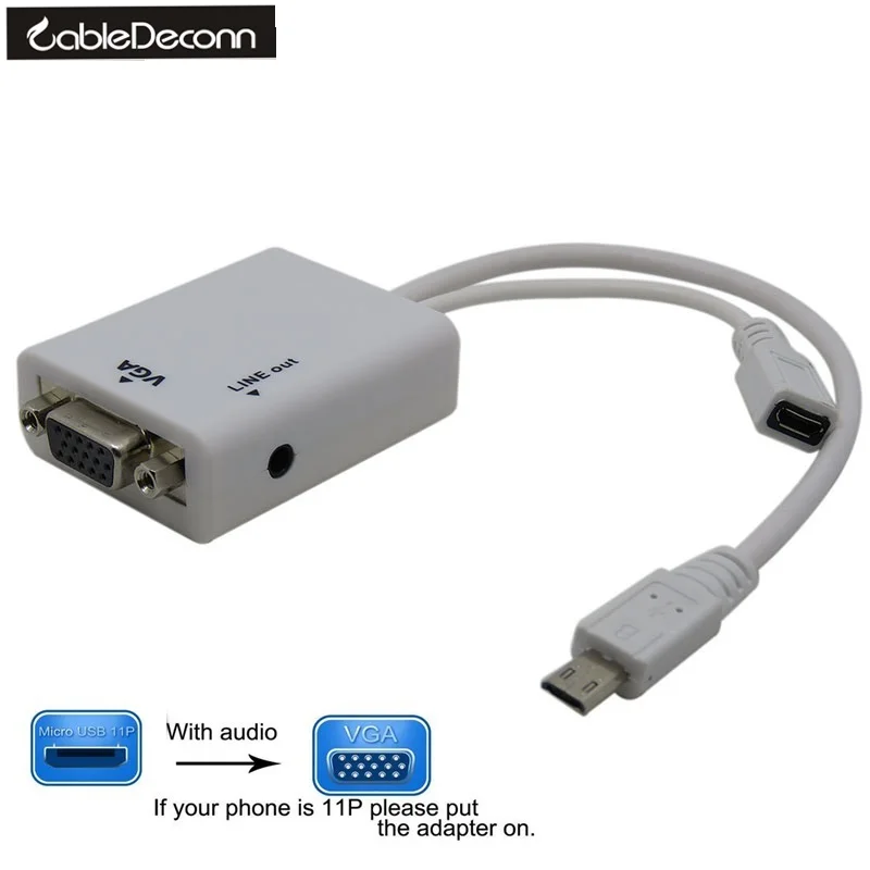 11Pin Micro USB To VGA Audio MHL Adapter For Samsung Galaxy S3 S4 S5 Note 3 Specialin Audio