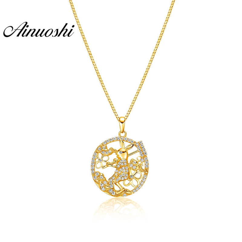 

AINUOSHI 10K Solid Yellow Gold Pendant Rabbit Pendant SONA Diamond Women Men Child Jewelry Round Pattern 2.8g Separate Pendant