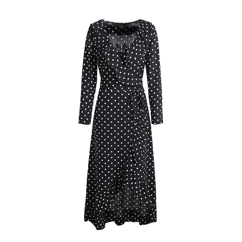 BONGOR LUSS Sexy Deep V-Neck Ruffles Dot Women Maxi Dress Summer Wrap Dress Asymmetrical Casual Dresses With Sashes Bow Tie (6)