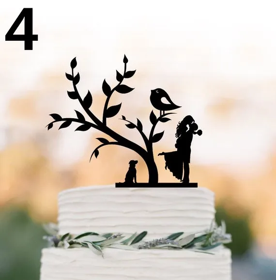 Жених и невеста с домашними животными свадебный торт Топпер уникальные пары с животными вечерние украшение для свадебного торта помолвочный торт аксессуар
