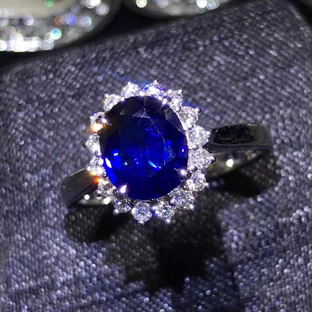Ювелирные изделия из драгоценных камней, классика, роскошь, 18 К золото, Южная Африка, настоящий бриллиант, 1.88ct, натуральный синий сапфир, Золотое кольцо для женщин