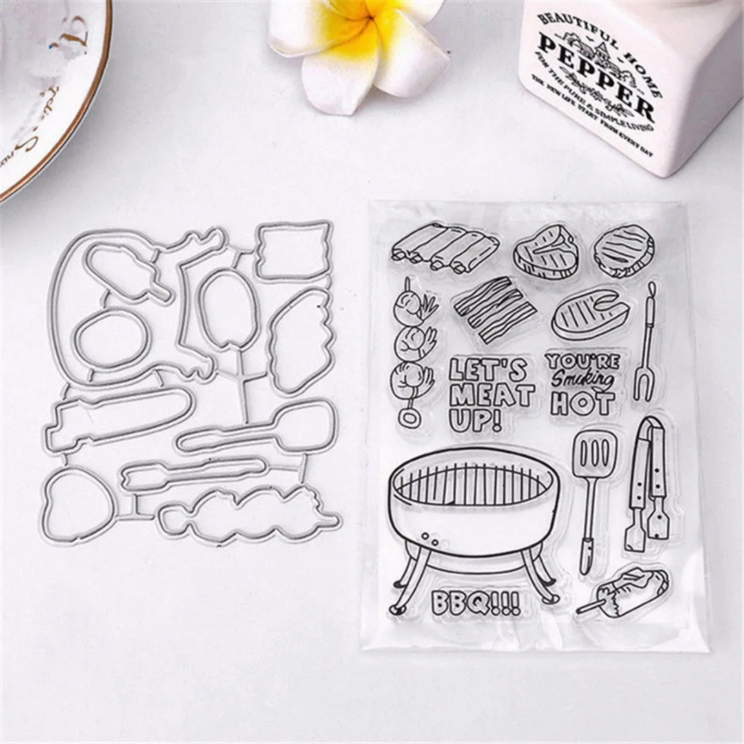 JX-LCLYL 90*130mm BBQ Metal Cutting Dies Stencil and Stamps DIY Scrapbooking Album Decoration