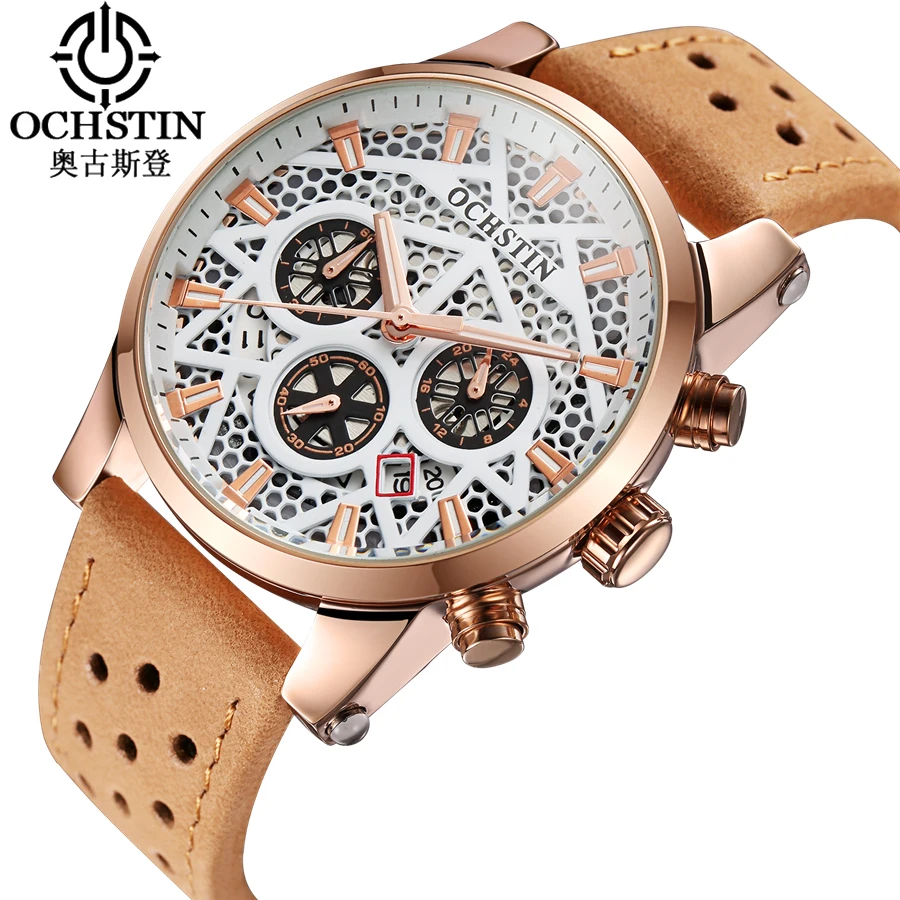 

Top Brand Luxury Rose Gold Case Men Watches 6 Hands 3 sub-dials Rotate Military Aviator Quartz Watch Pilot Male Clock 2019 New