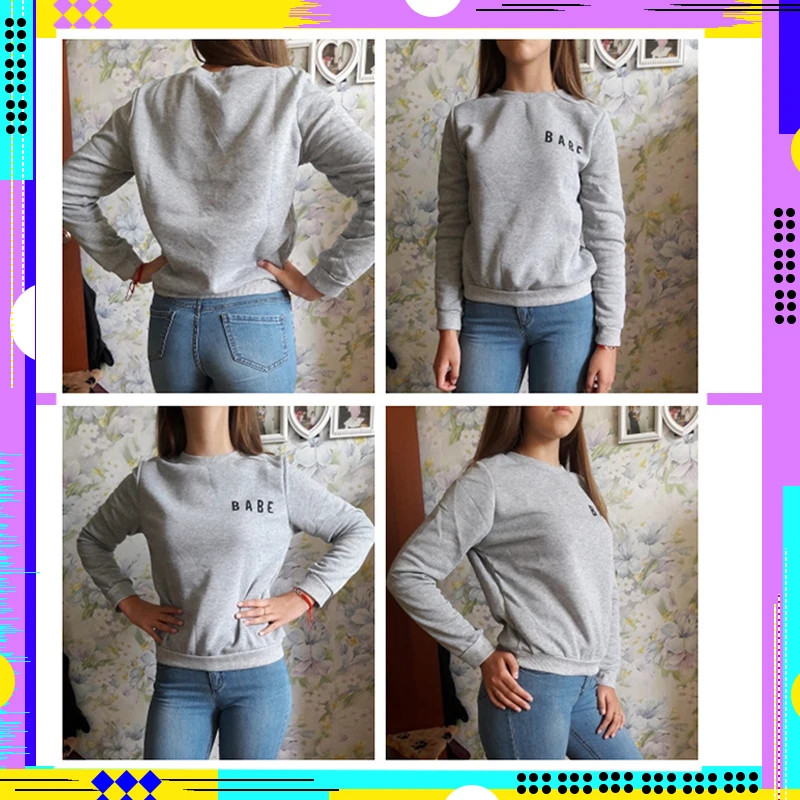  ROMWE Light Grey Letter Print Grey Sweatshirt Ladies Spring Autumn Winter Round Neck Long Sleeve Fe