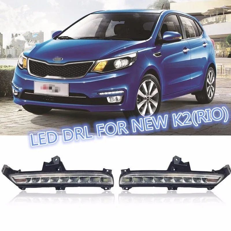 

12V LED DRL Daytime Running Light Fog Lamp With Yellow Turn Signals For KIA K2 RIO 2015 2016