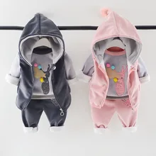 Зимняя детская одежда комплект одежды из 3 предметов для мальчиков и девочек с рисунком оленя, вельветовый плотный теплый свитер детская одежда