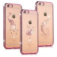200 шт Силиконовый чехол для iPhone 7, 7 Plus Coque Bling горный хрусталь лебедь Павлин ТПУ задняя крышка телефона