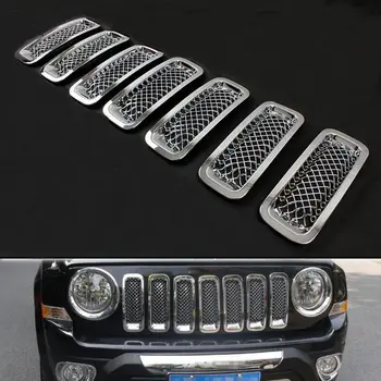 

BBQ@FUKA 7pcs Silver Car Front Mesh Grilles Trim Grill Cover Insert Shell Styling Sticker Fit For Jeep Patriot 11-2015 Car decal