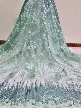 

3d flowers embroidered Lace fabric JRB-12121 FOR WEDDING luxury Nigerian french lace fabric with feather