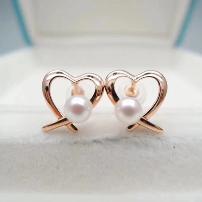 Sinya 18k gold heart design stud earring with natural high luster Round pearls Au750 earring for lover women girl best gift 2018 (3)