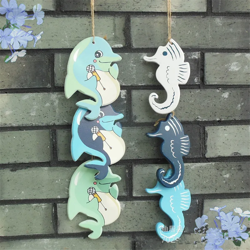 

3PCS Ocean style Creative Dolphin Seahorse Hanging decorations Home Wall Decorative Mediterranean Style Room Decoration Crafts