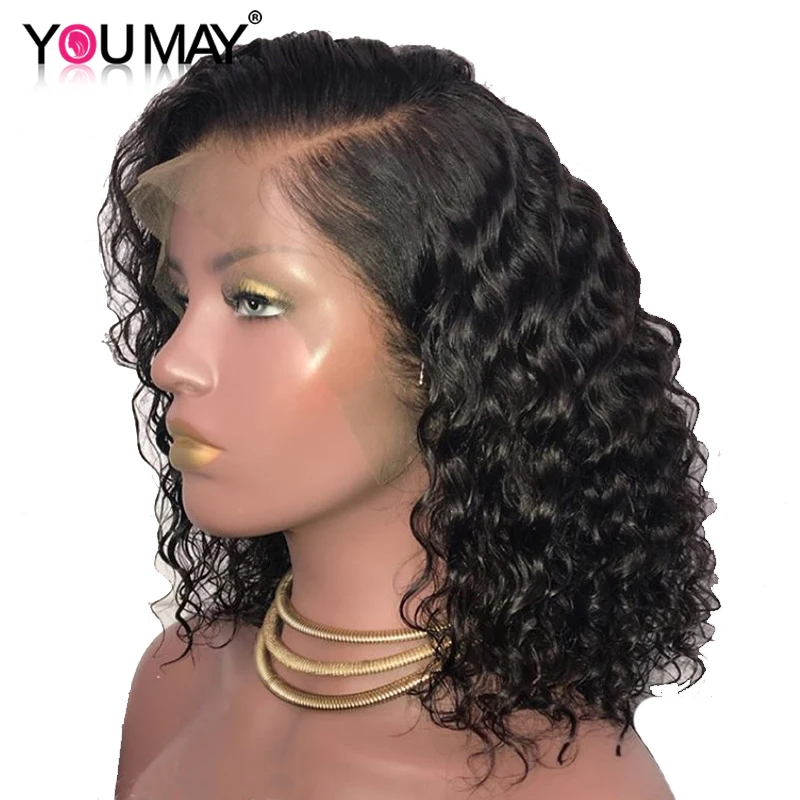

13X6 Short Curly Bob Wig Lace Front Human Hair Wigs For Women Black Color Remy Brazilian Frontal Wig Plucked With Baby Hair 150%