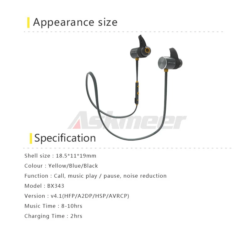 Askmeer Bluetooth Earphone Sport Wireless Waterproof Earbuds Headset In Ear Earphones Hands Free with Microphone for iPhone Xiaomi (16)