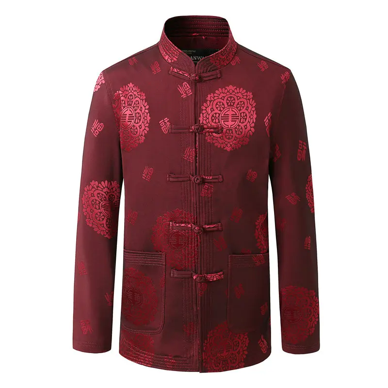 Китайский стиль, мужская куртка с воротником "Мандарин", мужское этническое пальто бренда Tangzhuang, традиционный Мао костюм Kong Fu, куртки красного и синего цвета - Цвет: Красный