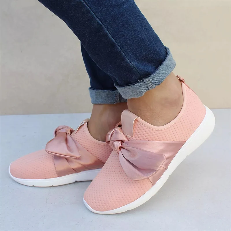 

Spring Casual Flat Plus Size Women Sneakers Ladies Suede Bow Tie Slip On Shallow Comfort Vulcanized Shoes Female Flats Footwear