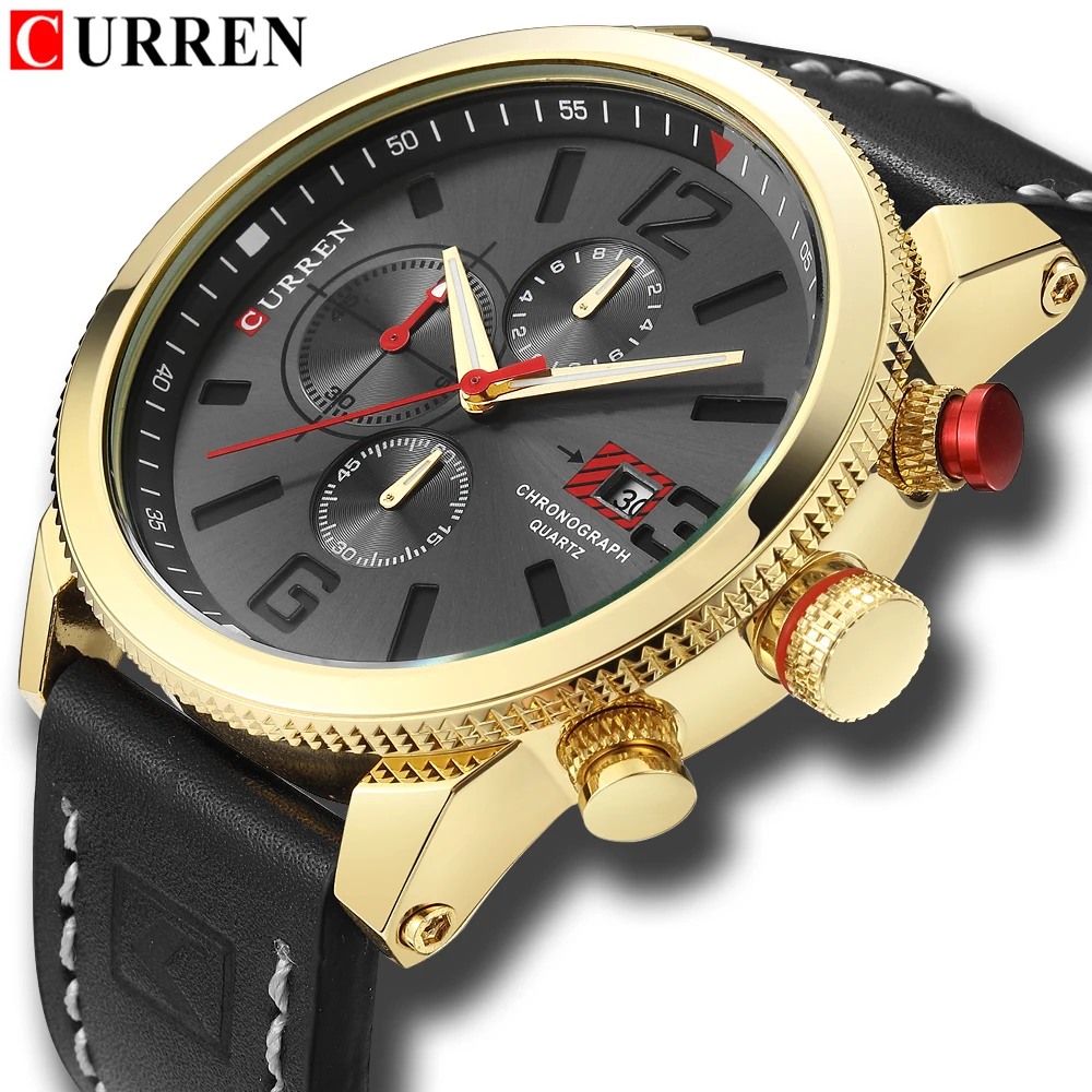 

CURREN Watch Men Fashion Sport Quartz Clock Mens Watches Top Brand Luxury Gold Waterproof Leather Casual Watch Relogio Masculino
