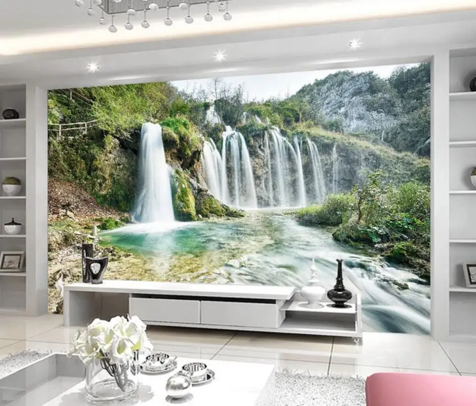 Waterfall wealth source into the landscape landscape wall modern living room wallpapers Waterfall wealth source into the landscape landscape wall modern living room wallpapers