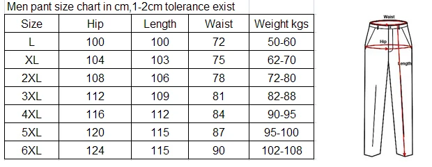 6xl Pants Size Chart