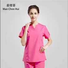 Медицинская Униформа стоматологический салон красоты медсестры Женский медицинский комбинезон матовая Униформа сплит костюм высокого качества розовый