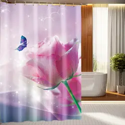 Красивый розовый цветочный узор полиэфирная ткань водостойкая занавеска для душа Экологичная ванная занавеска для дома