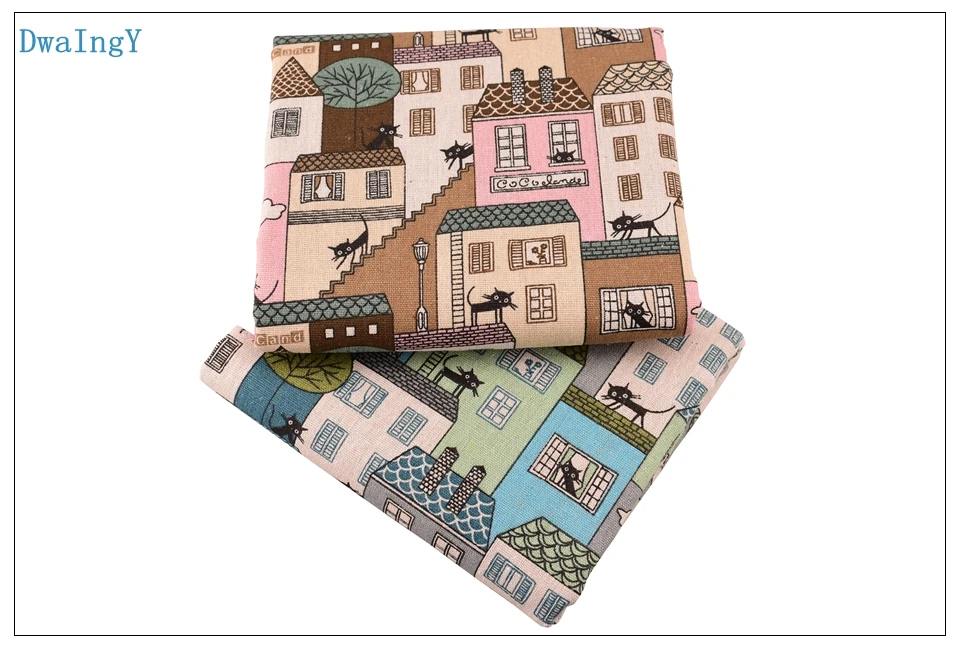 DwaIngY Cat& house, хлопковая льняная ткань для шитья, стеганая, для дивана, занавеса, сумка, подушка, покрытие для мебели, материал полуметра