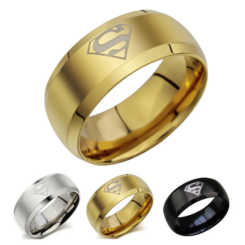 8mm DC Comic Punk SuperHero Rings Titanium Steel Superman Symbol Band Size 6-13 