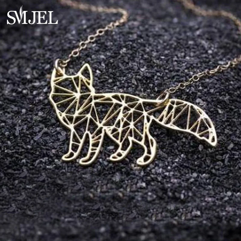 

SMJEL Minimalist Origami Fox Necklace Women Collier Geometric Animal Fox Necklace & Pendants Party Accessories Drop Shipping