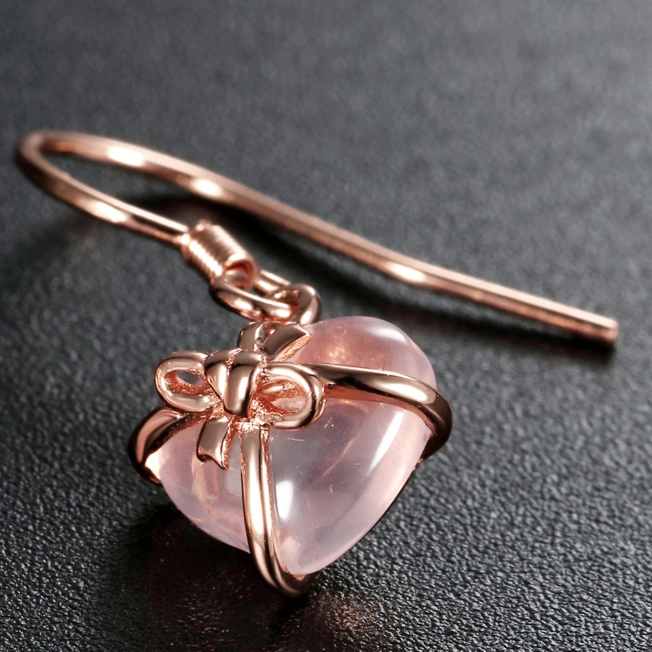 ALLNOEL Heart Rose Quartz Women's Earrings  925 Sterling Silver Gold Plated Drop Earring Natural Gemstone Fine Jewelry For Girl  (6)