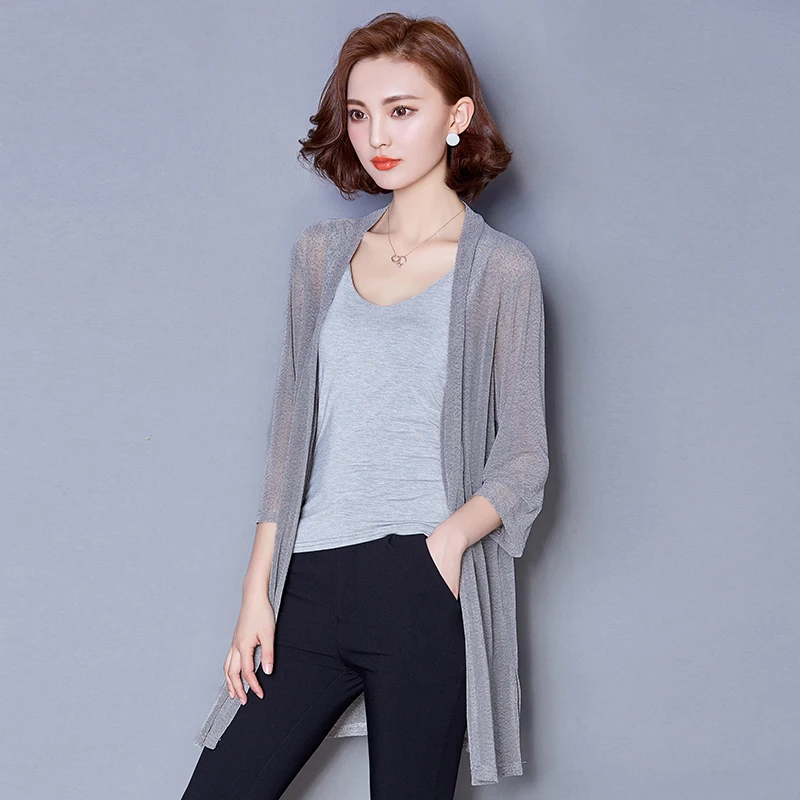 

Size M-3XL Summer Women Casual Mesh Split Loose Cardigans Girls Fashion Solid Coats Outwear For Female XJM5920