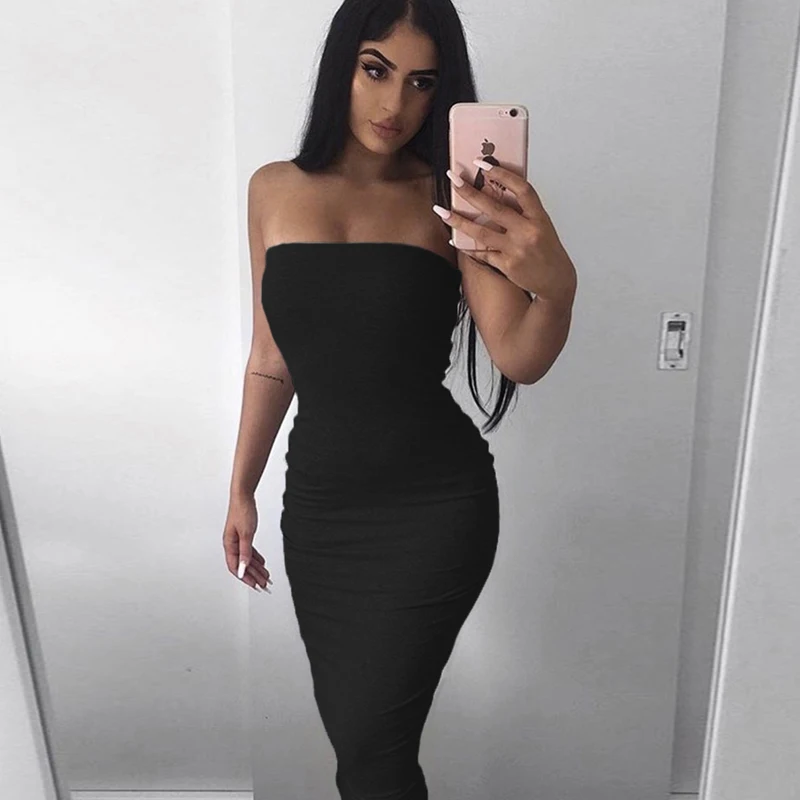Sexy Bodycon Pencil Dress Women Summer Strapless Red Black White Midi Dresses Vestidos Verano 2018 Nightclub Evening Party Dress Dresses