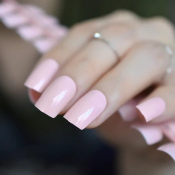 

UV Effect Light Pink False Nails Tip French Full Cover Medium Length Square Fake Nail ABS Artificial DIY Nail Manicure 20 Colors