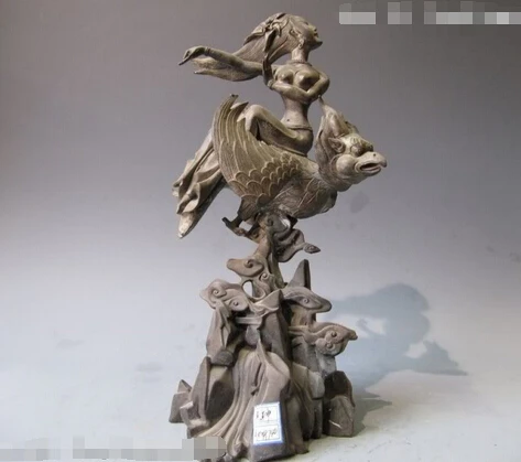 

Collectible bronze lion statue S0059 Tibet Old bronze Copper Fairies ride on beast Garuda bird Aeolus Feng God Statue