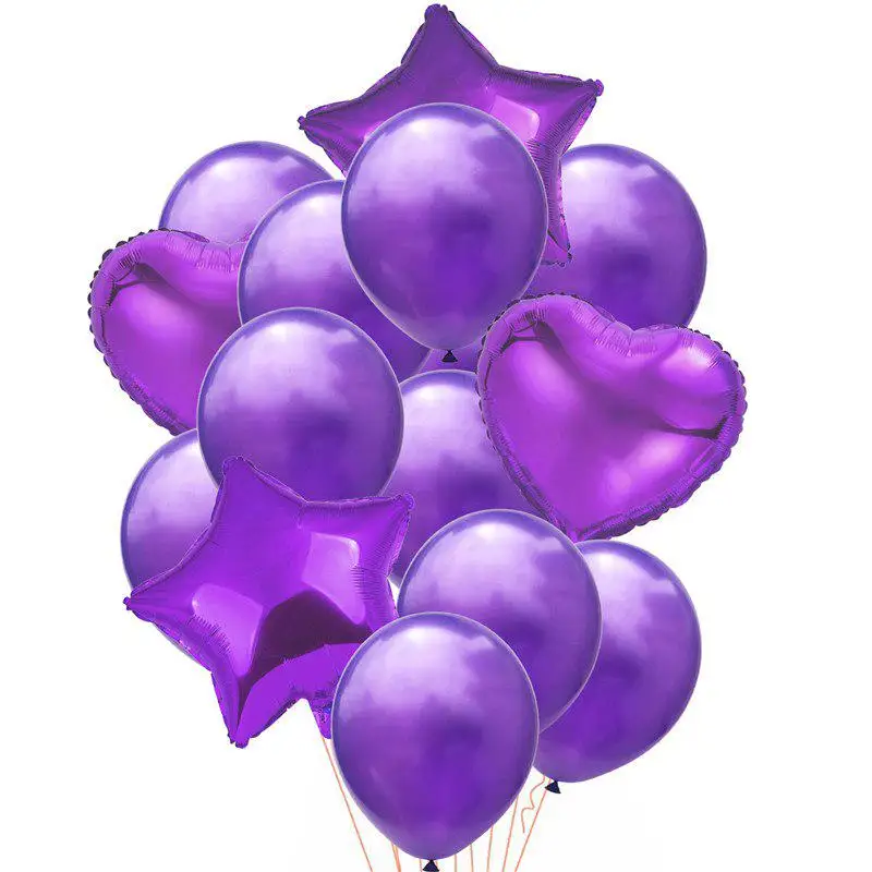 14 шт./лот, 12 дюймов, розовое золото, золото, латексные шары с 18 дюймовыми золотыми звездами, декор для свадьбы, дня рождения, вечеринки, надувной воздушный шар, поставка - Цвет: purple set