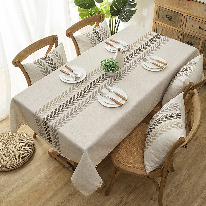 

Quality Waterproof Embroidered Leaves Pattern Table Cloth Home Decor 8 Sizes Table Cover With Lace American Style Tablecloth
