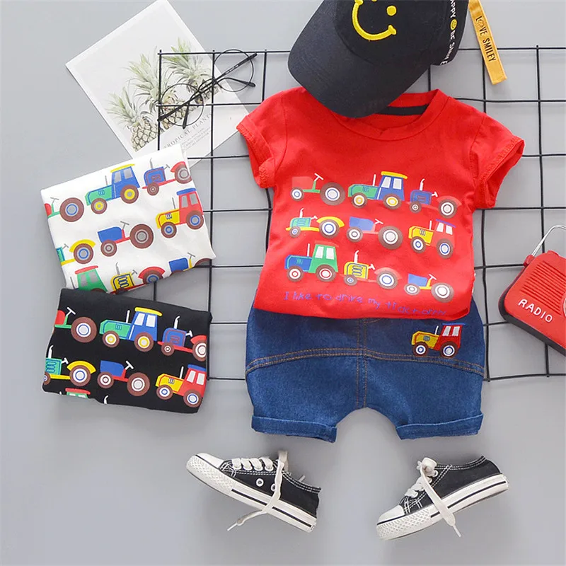 

boys clothes summer baby boy clothing sets kids outfits cartoon infant suit toddler summer clothing 2019 T-shirt+overalls ropa