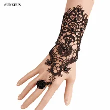 Вечерние перчатки черные кружевные свадебные перчатки длина оперы без пальцев винтажные Украшенные бусинами Свадебные перчатки BV-037
