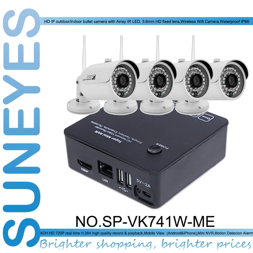 SunEyes SP-VK741W-ME  4CH Mini IP CCTV Camera NVR Kit with 4 Pcs Wireless Wifi Mini IR Outdoor IP Camera 720P HD with Free P2P Wholesale Security & Protection