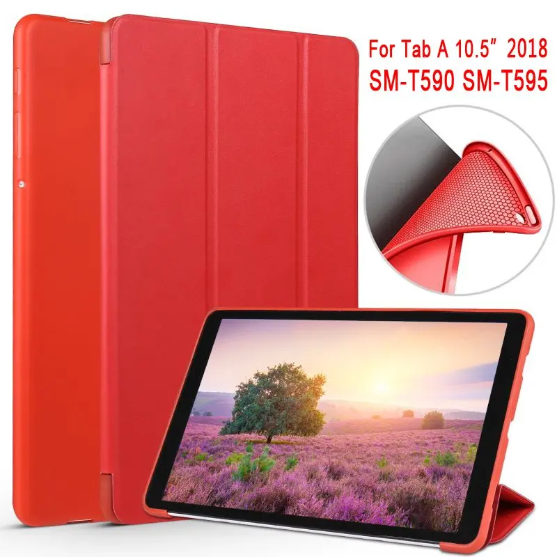 Красный Умный сон кожаный чехол для Samsung Galaxy Tab A A2 10,5 T590 T595 SM-T590 SM-T595 для задней поверхности из мягкого силикона с откидной крышкой Funda - Цвет: Красный