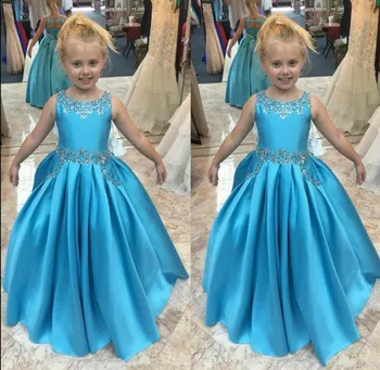 

Gorgeous Flower Girl Dress with Pleats Rhinestones Satin Princess Dress with Lace Up Back Girls Birthday Party Gowns Custom Made