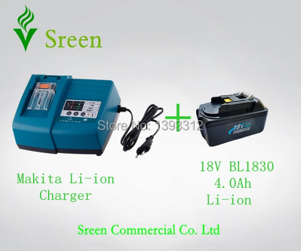 

New Universal 18V Lithium Ion 4.0Ah Replacement Power Tool Battery Charger with Makita BL1830 Rechargeable Battery Free Shipping